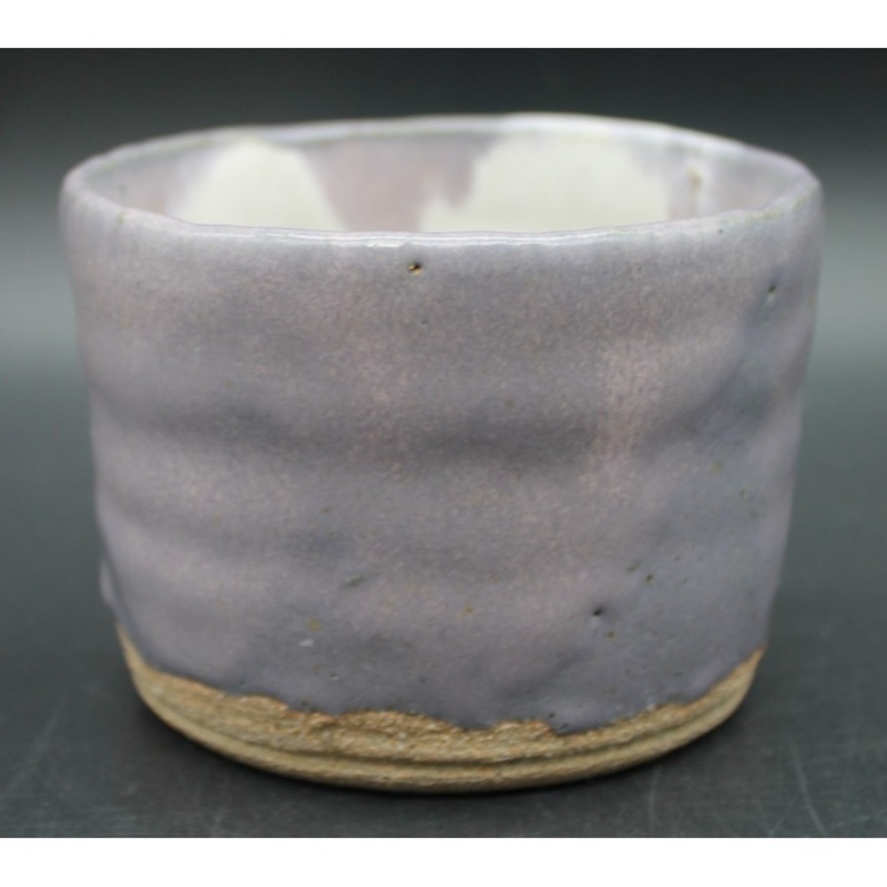 Studio Pottery Small Cup Planter Purple White Drip Glaze Handmade Signed 3in